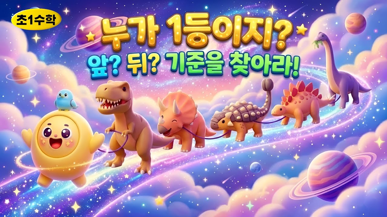 [초1수학 3-2편] 공룡들이 뒤로 돌았다! 🦕 1등이 꼴찌가 된 비밀? (동달 Q:위치와 순서)