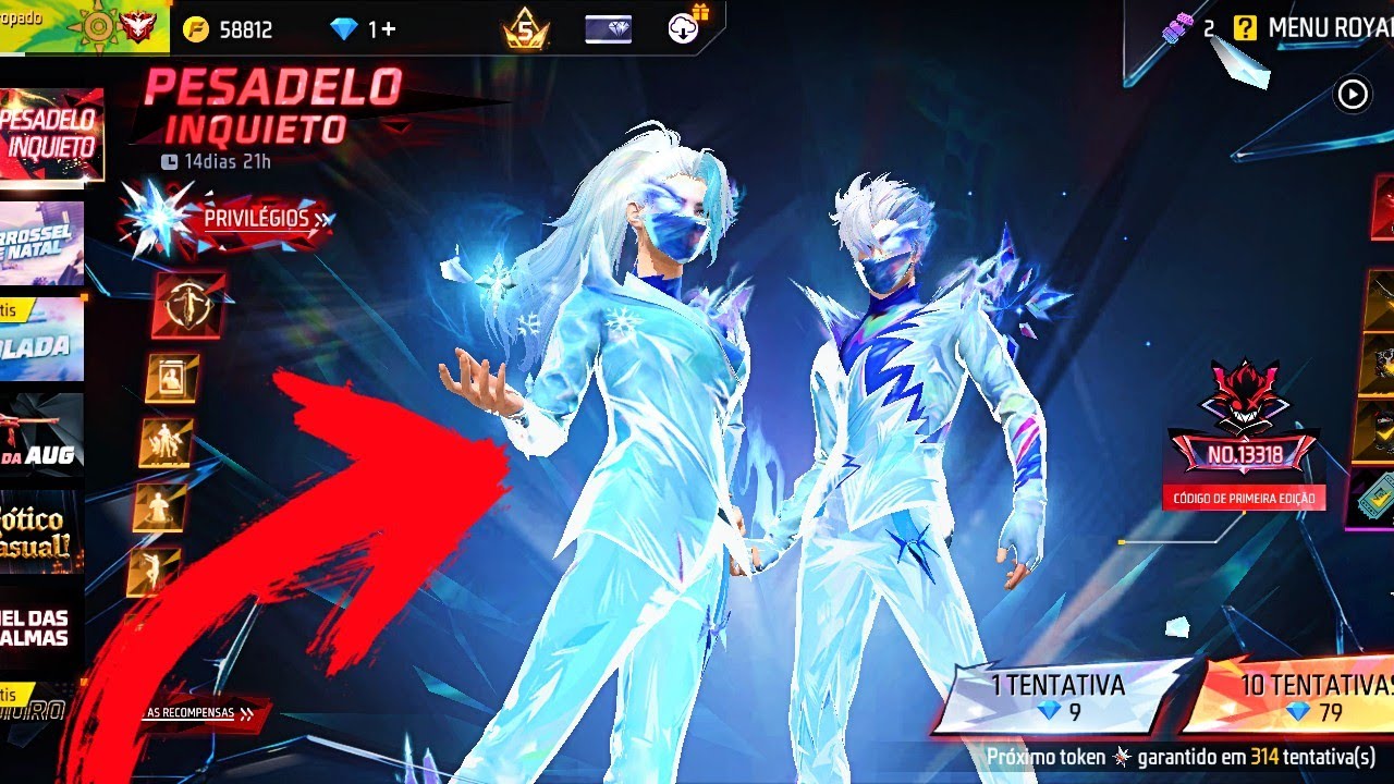 TENTANDO PEGAR O CONJUNTO PESADELO INQUIETO SKIN EVOLUTIVA FREE FIRE