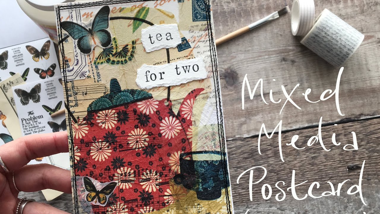 Mixed Media collage postcard tutorial // napkin decoupage & scrapbooking techniques