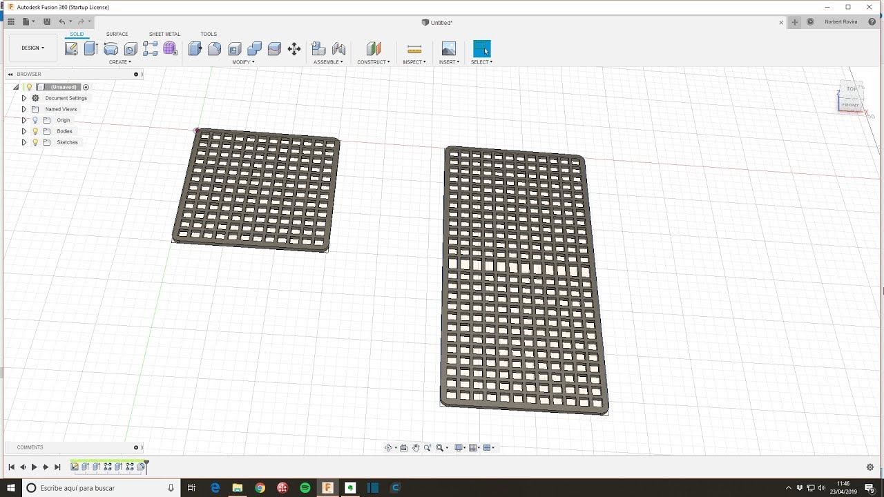 Diseño de la rejilla para NICER DICER con RECTANGULAR PATTERN en Fusion 360