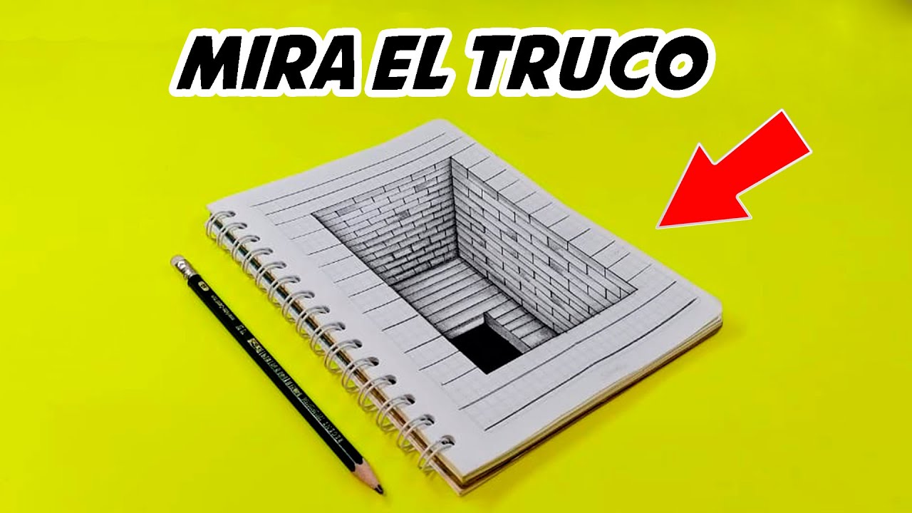 🔥 TRUCOS Dibujos 3D - Como Dibujar un AGUJERO 3D con lapiz Sobre Cuaderno Cuadriculado - Arte Facil