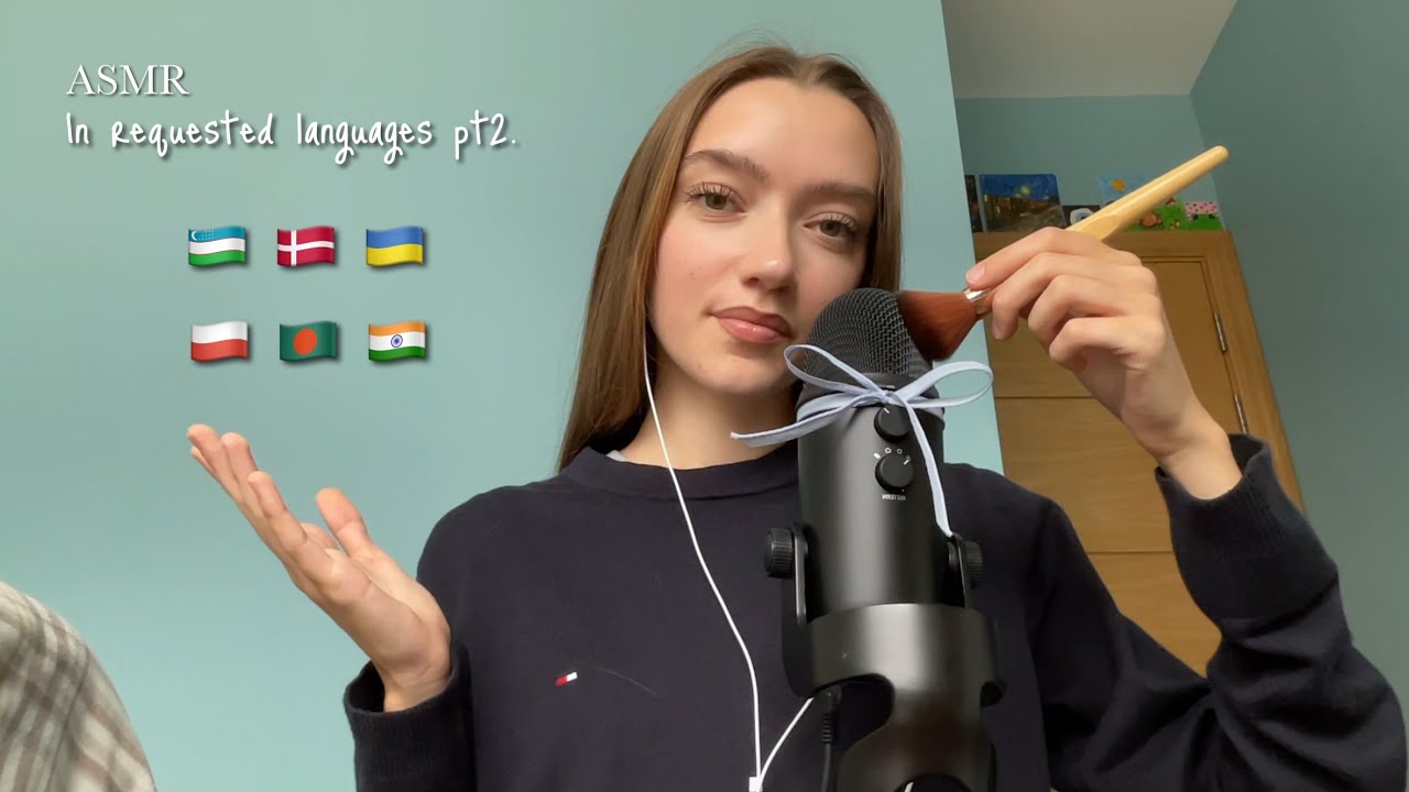 ASMR in requested languages pt.2 | Mic brushing + Clicky whispers | Uzbek, Danish, Ukranian + more