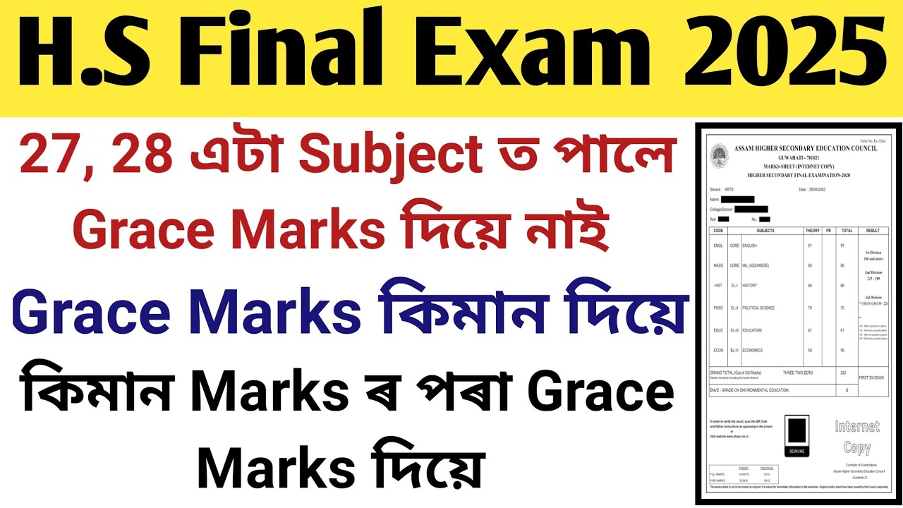 H.S Final Exam ত 27, 28 পালে Grace Marks দিবনে|| Grace Marks কিমান দিয়ে