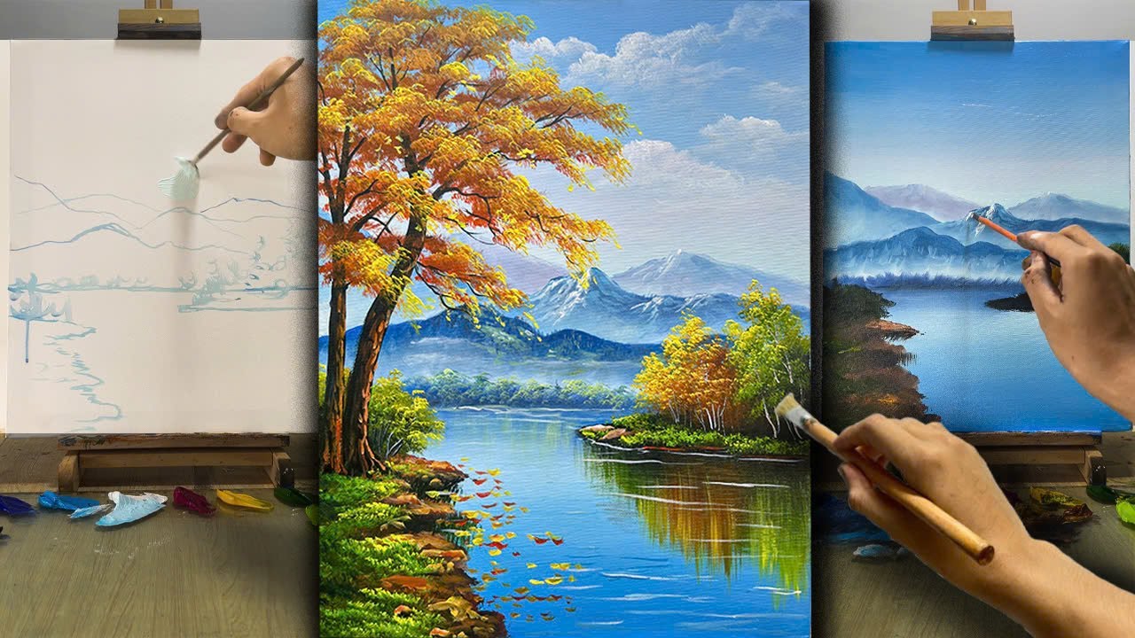 Beautiful Mountain Lake Acrylic Painting &ndash; Easy Step by Step Tutorial