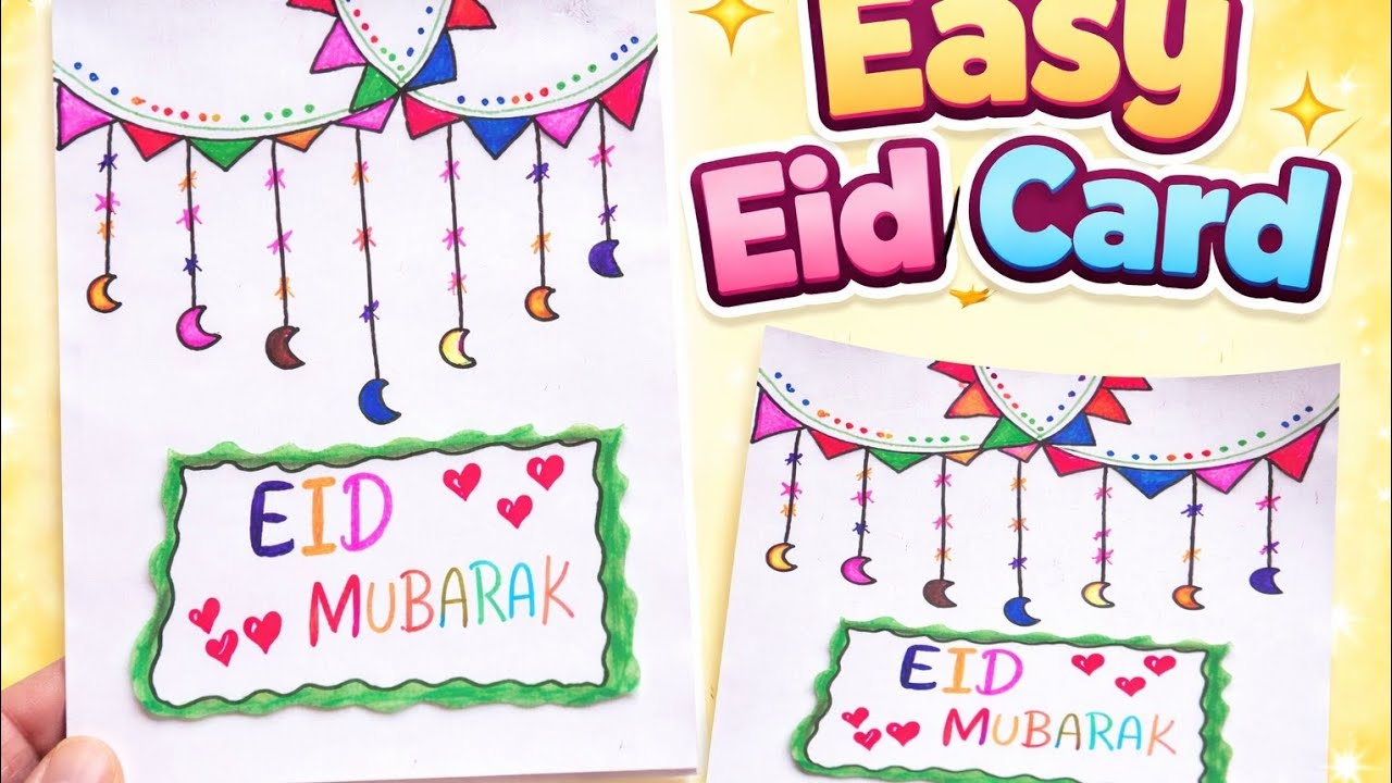 Easy Eid Mubarak Card Drawing | Beautiful Eid Card Making Step by Step