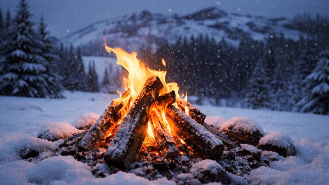 Crackling Campfire in Snowfall | Cozy Winter Fire Sounds for Deep Relaxation & Sleep