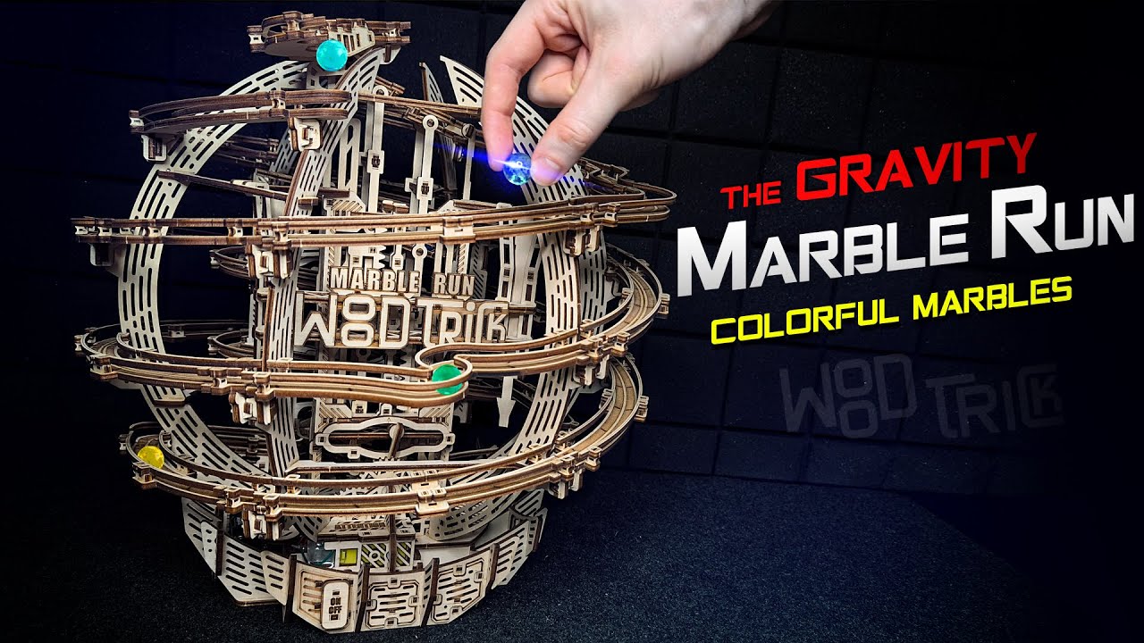 Review Gravity Marble Run with 10 Glass Marbles | Wood Trick Electric Model Kits