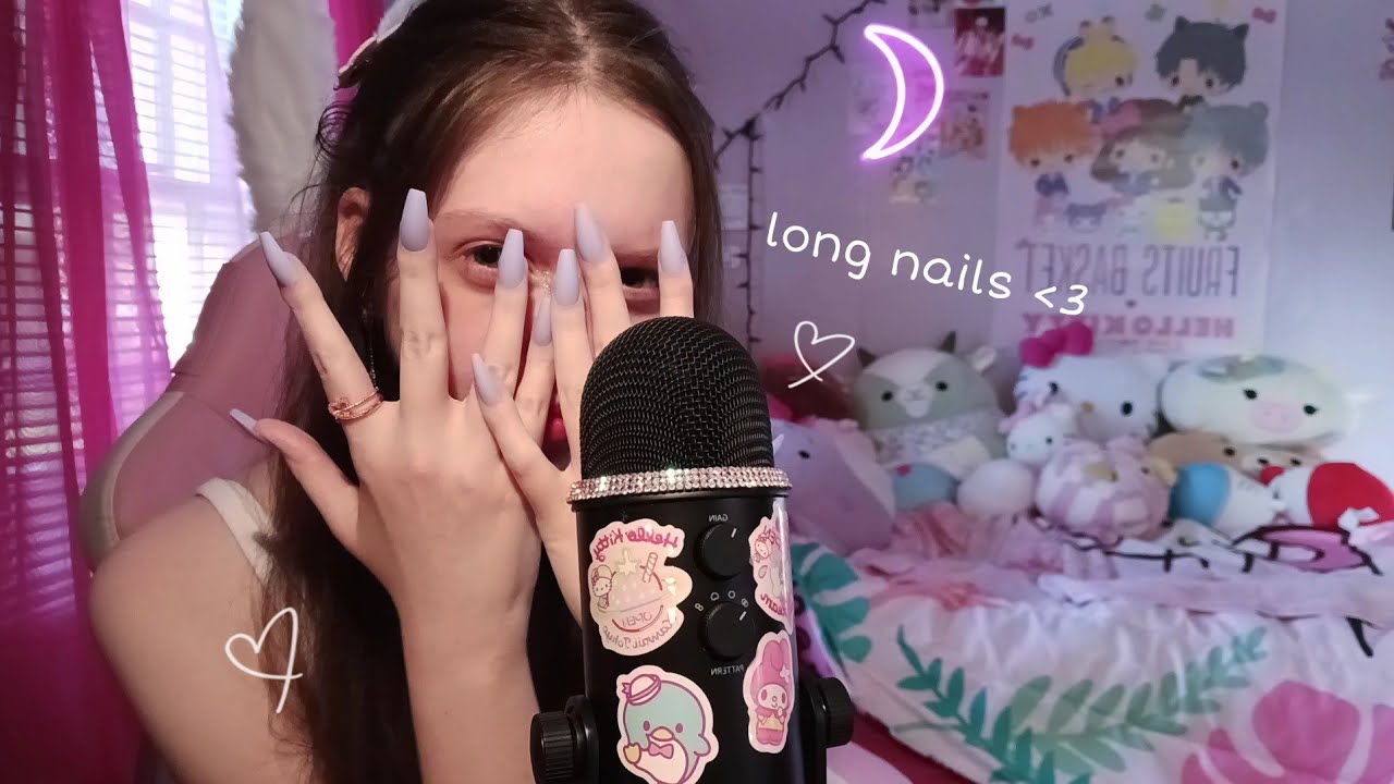 ASMR tapping and mic scratching with long nails ♡ (whispering)