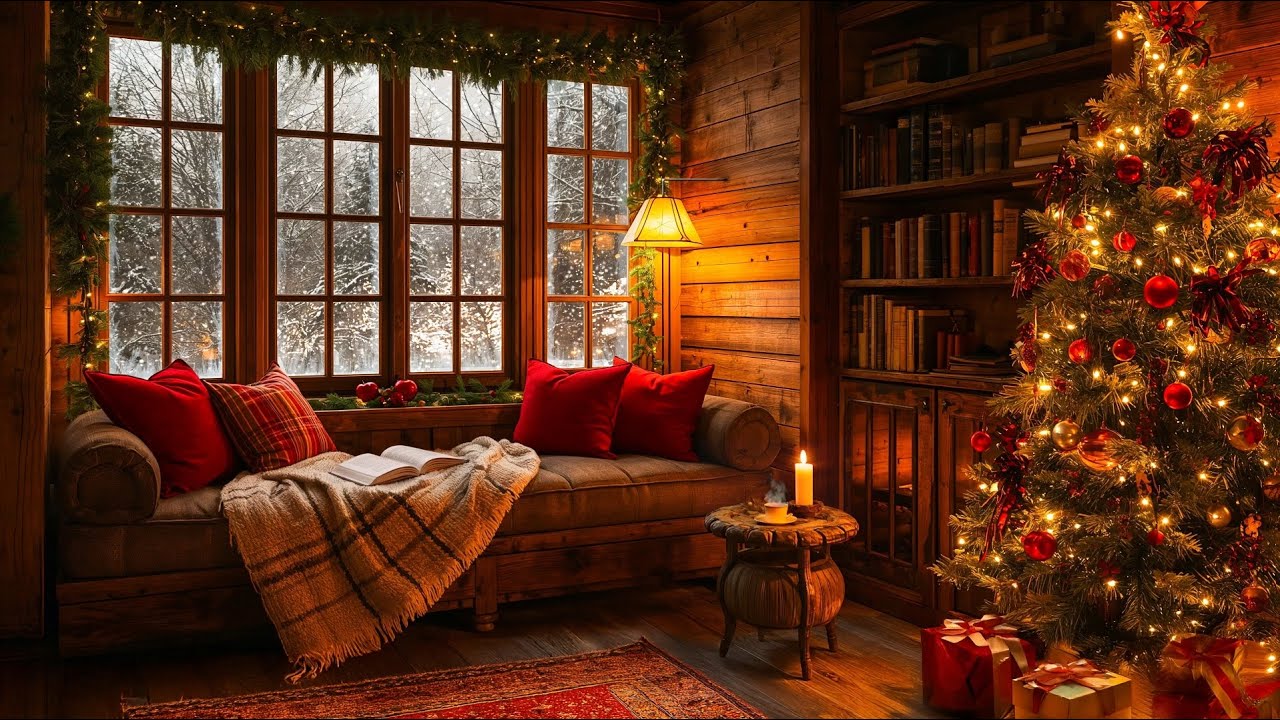 Relaxing Instrumental Christmas Music by the Cozy Christmas Corner with Snowfall to Relax  and Sleep