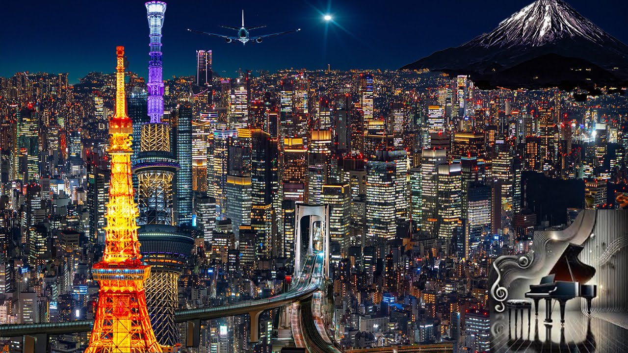 東京上空から眺める大パノラマ夜景タイムラプスとピアノジャズ　TOKYO 4K NIGHT TIMELAPSE and Piano JAZZ