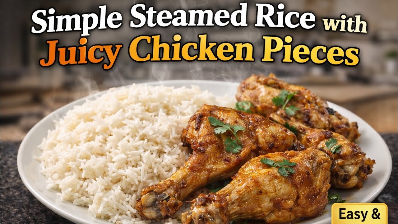 Simple Steamed Rice withJuicy Chicken Pieces | Easy Homemade Chicken Rice Recipe|#foryou #subscribe 