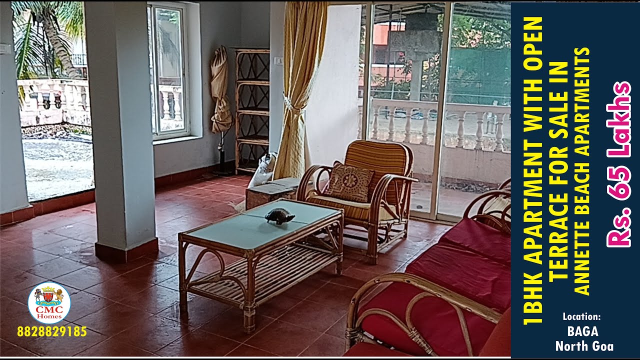 Excellent 1BHK Apartment with 12.5M Terrace area FOR SALE in BAGA-Goa! Rs.65L. CMC Homes 8828829185
