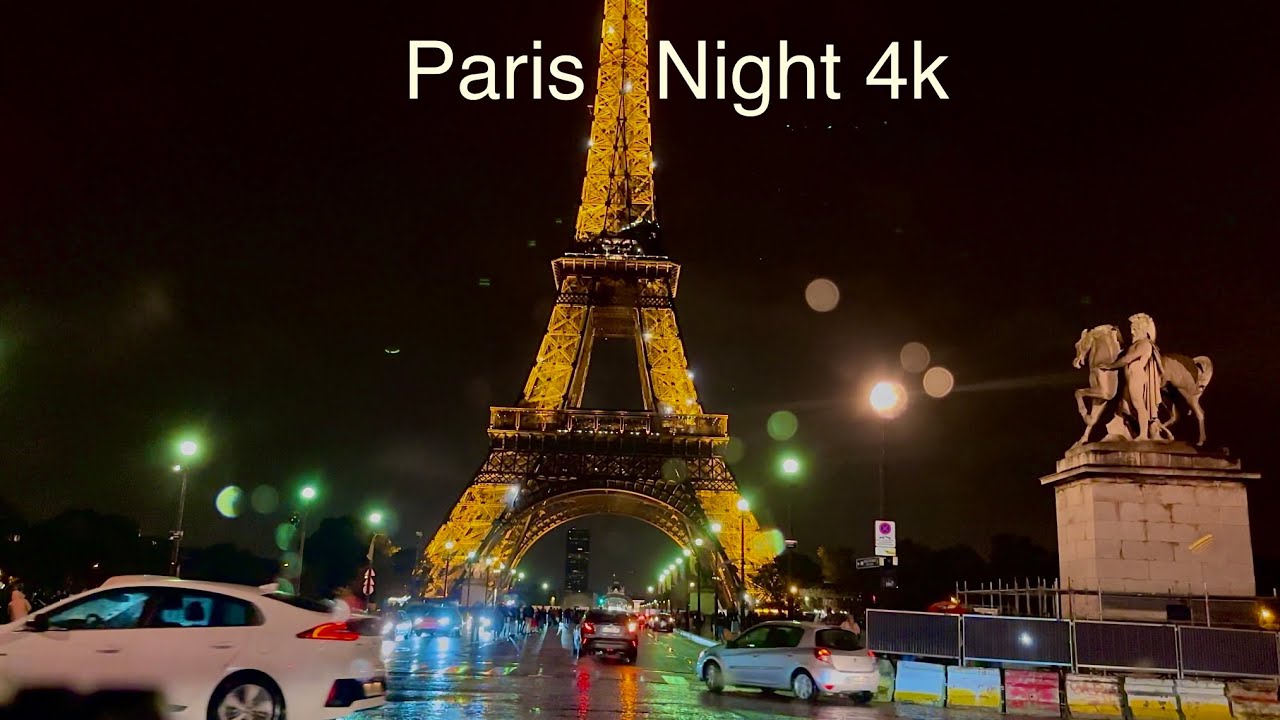 Paris drive 4k Night Rain - Tour Eiffel illumination