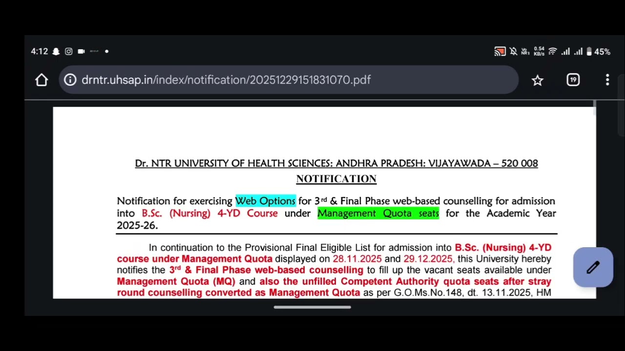 AP BSC NURSING CQ 2025 || 5th phase Update | Dr NTR University 