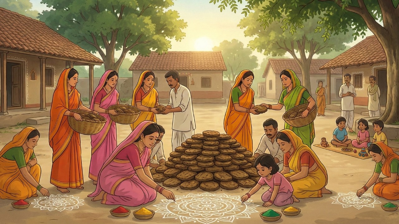 Traditional Holi Celebration in an Indian Village | Ghibli Style Peaceful Holika Dahan | Village