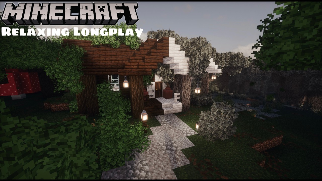Relax while I build a Split Forest Cabin | Cozy Minecraft Longplay (No Commentary)