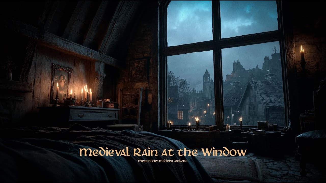 Medieval Windows Night Ambience | Relaxing Heavy Rain & Sleep Sounds, White Noise