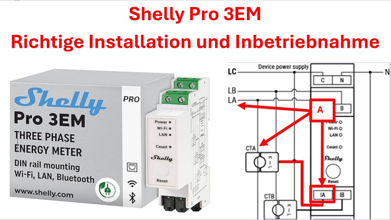 Shelly Pro 3EM,  Richtige Installation, Inbetriebnahme im AP- und WLAN-Modus, Drehstromzähler