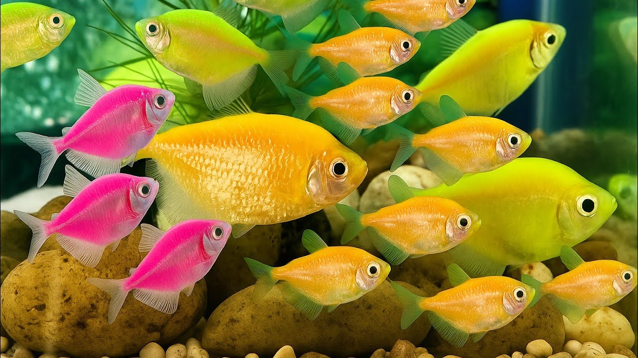 Giving Food To Colorful GloFish Aquarium Tour | Rural Lifestyle with Lover Pets 