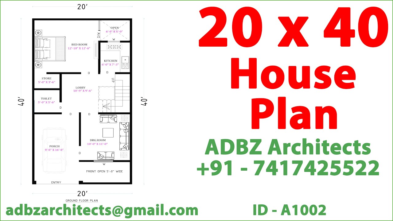 20 x 40 House Design | 1BHK Set | House Design | ID - 1002 | ADBZ Architects