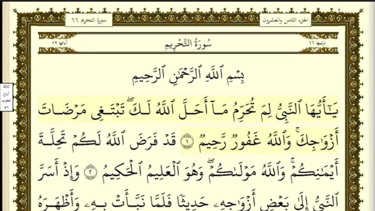 تكرار الوجه الأول من سورة التحريم كل آية ٣مرات للشيخ فارس