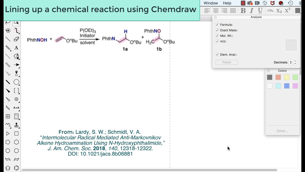 Lining up a chemical reaction using Chemdraw