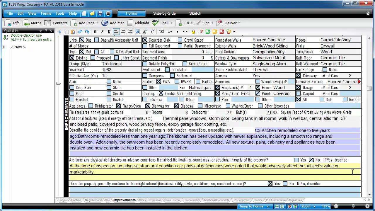 UAD - a la mode's Uniform Appraisal Dataset features