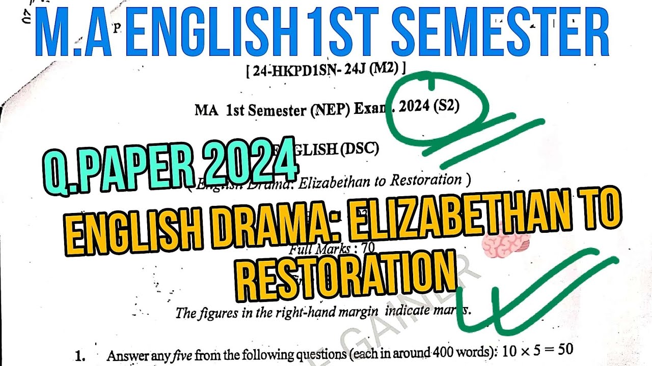 M.A 1st Semester ENGLISH DRAMA: ELIZABETHAN TO RESTORATION 2024 QUESTION PAPER |NEP ENGLISH(DSC)|