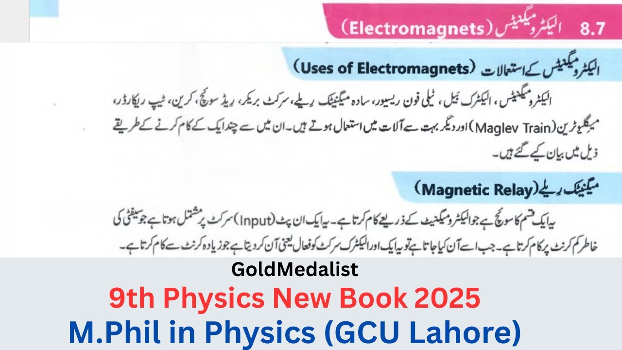 9th Class Physics Chapter 8 | New Book 2025 | Topic 8.7 | Use Of  Electromagnets | Urdu Medium