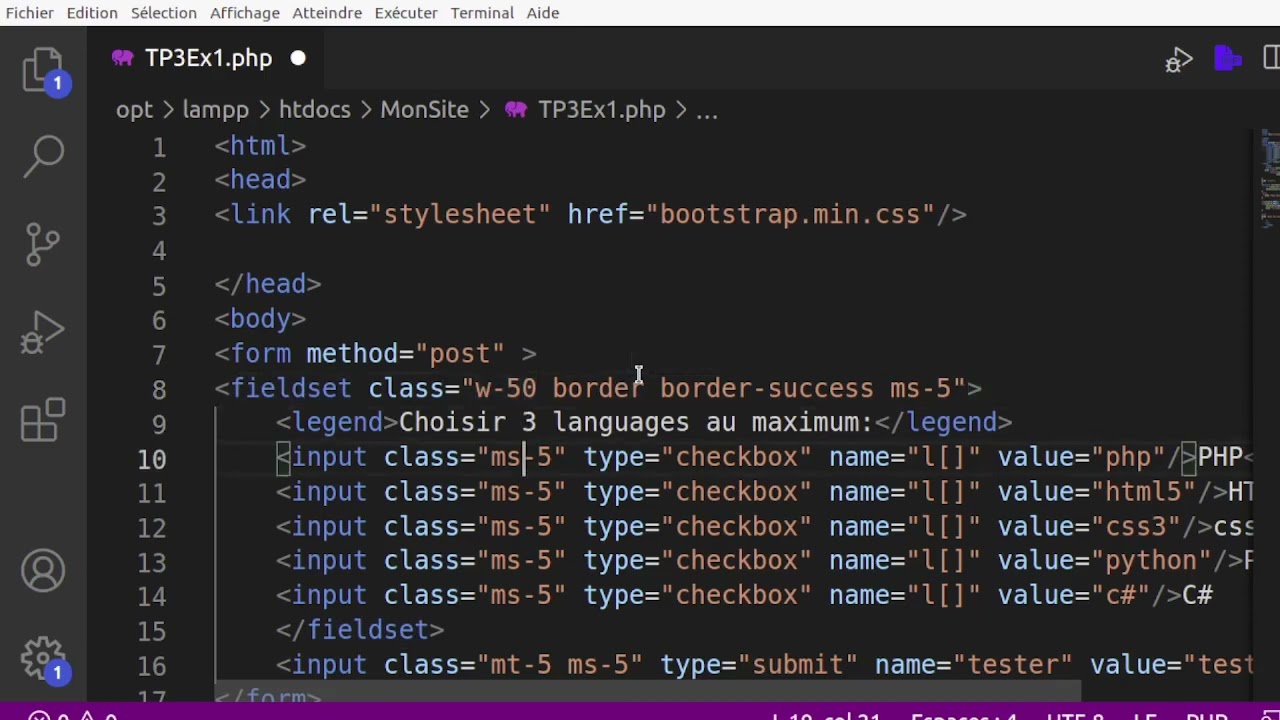 php vidéo 13 : TP3 / EX1  fonctions / formulaires / fonction isset