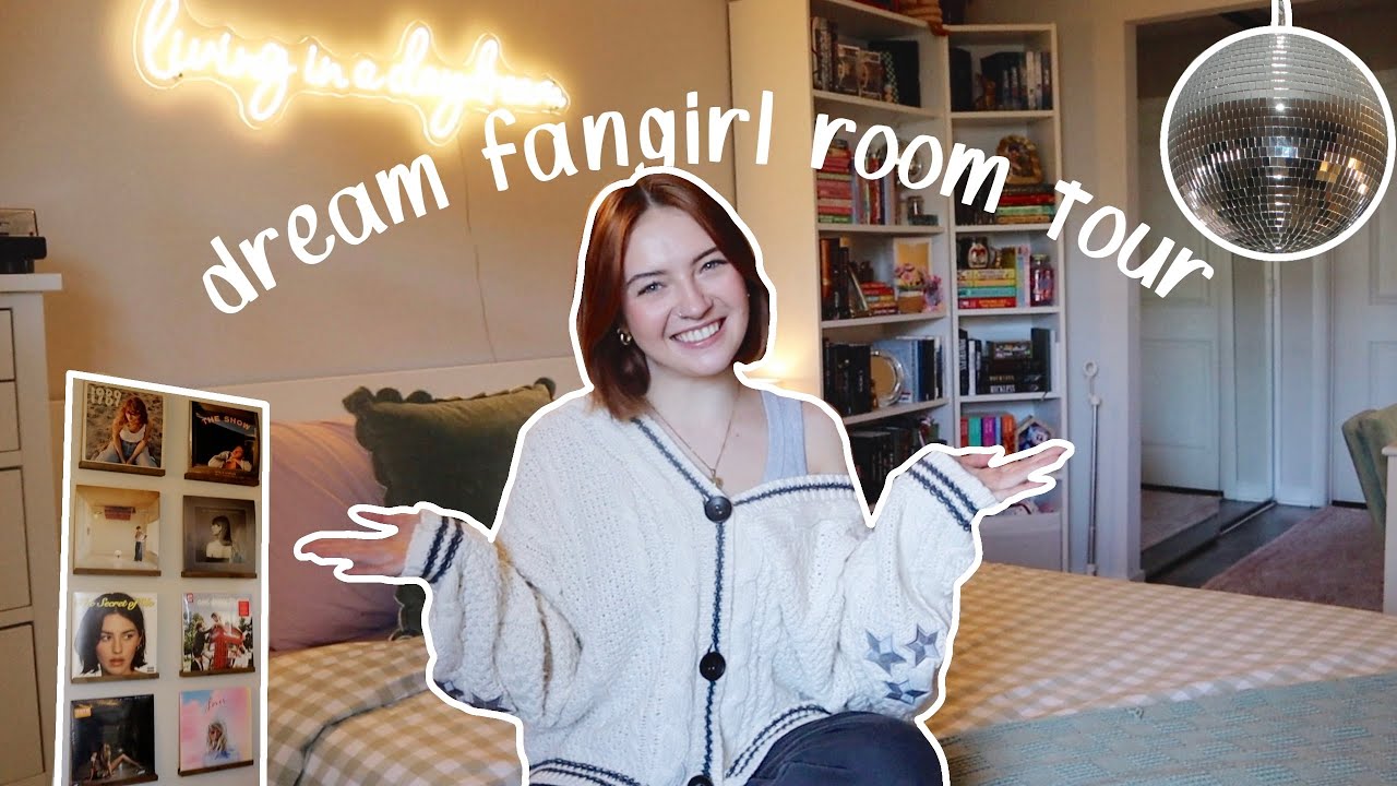 dream fangirl room tour! (my very bookish/fangirl coded room 2025) + bookshelf tour 📖⭐️🪩🍒🧸