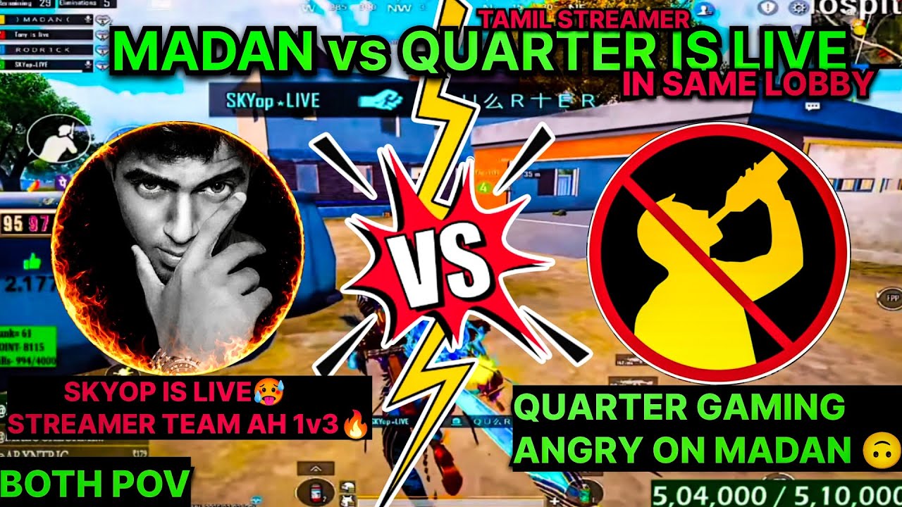 MADAN vs QUARTER GAMING || IN SAME LOBBY || QUARTER ANGRY ON MADAN🙄 || #madan #madanop #bgmitamil 