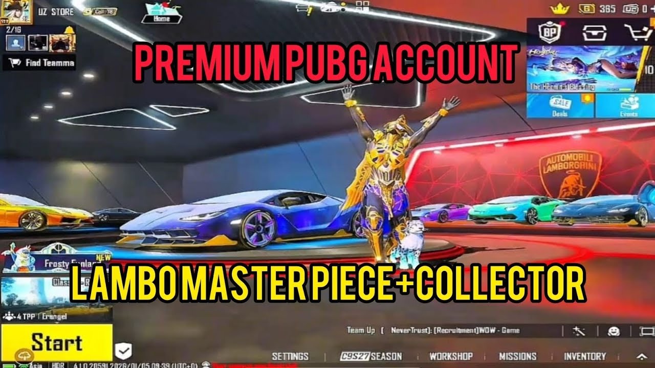 PREMIUM + LUSH  PUBG ACCOUNT | LAMBORGHINI MASTERPIECE + COLLECTOR TITLE