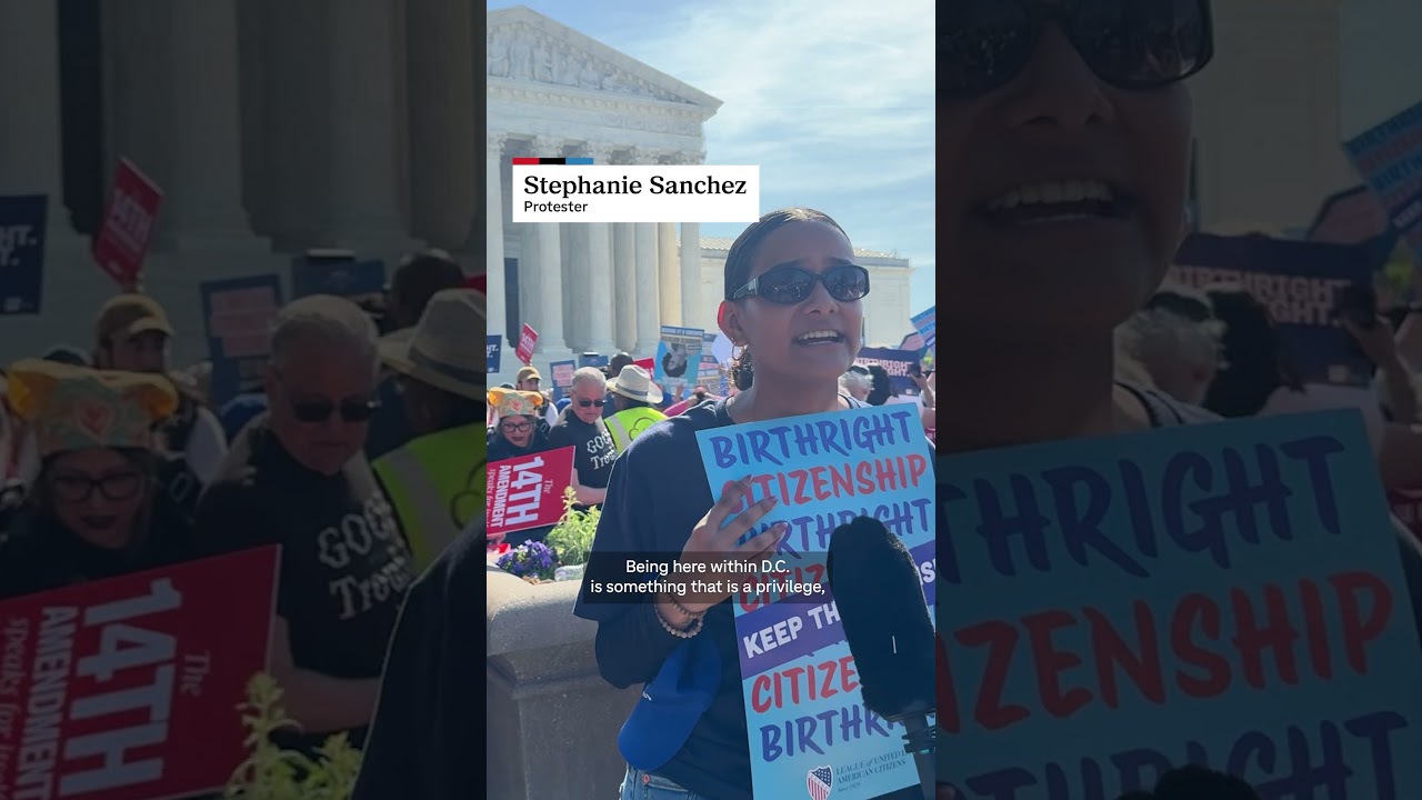 Demonstrators rallied in support of birthright citizenship outside the U.S. Supreme Court
