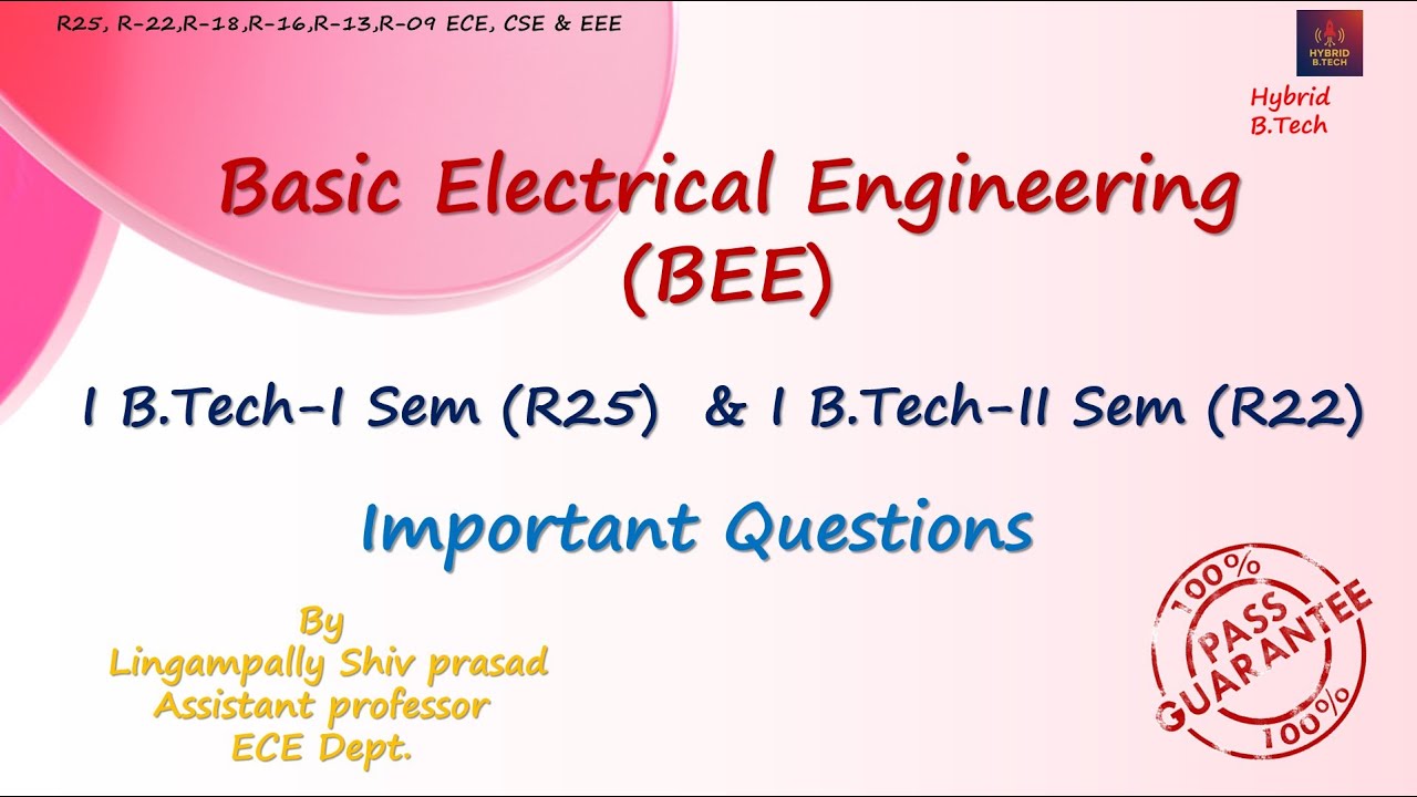 Basic Electrical Engineering | BEE important questions | B.Tech R22  | B.Tech R25  | I year