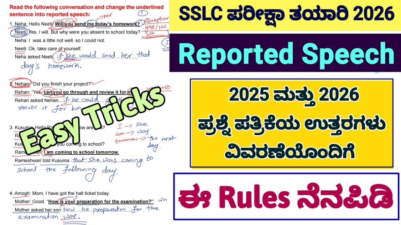 SSLC Reported Speech in Kannada Second Language English Grammar Karnataka 10th Class ಕನ್ನಡದಲ್ಲಿ 