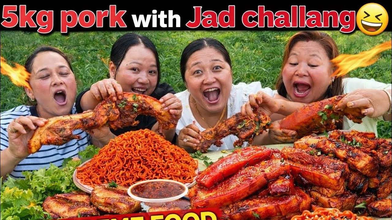 Family Pork Mukbang ❣️🍖 || Didi Vauju Sang Jhad Challenge special 😆🤣