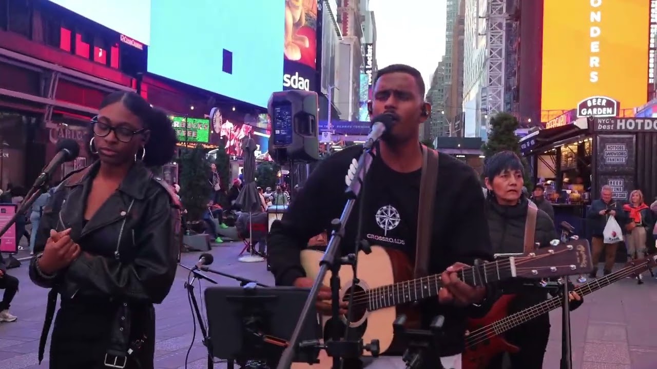 Outdoor Worship Service with Street Preaching Times Square NYC Singing You Get The Glory