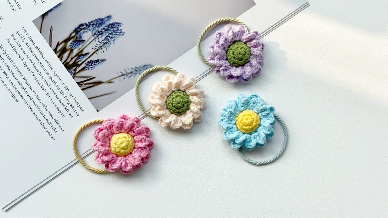 Daisy 🌼 Hair rope Crochet｜Hair Accessory｜Flower Crochet Tutorial｜Flower Crochet｜Free Pattern