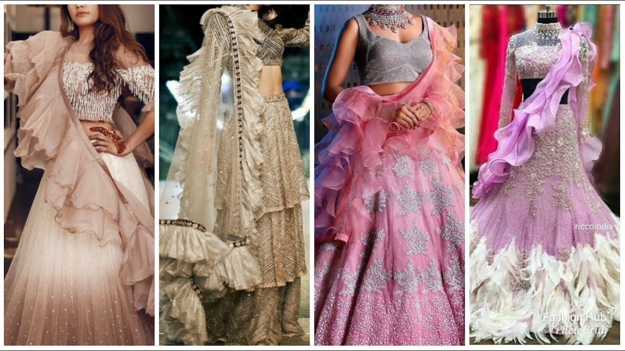 U-Style Ruffle Draping side Dupatta with Legenga beautiful combinations for women 2019