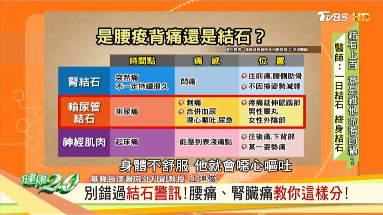 別錯過結石警訊！腰痛、腎臟痛教你這樣分！ 健康2.0 20190601