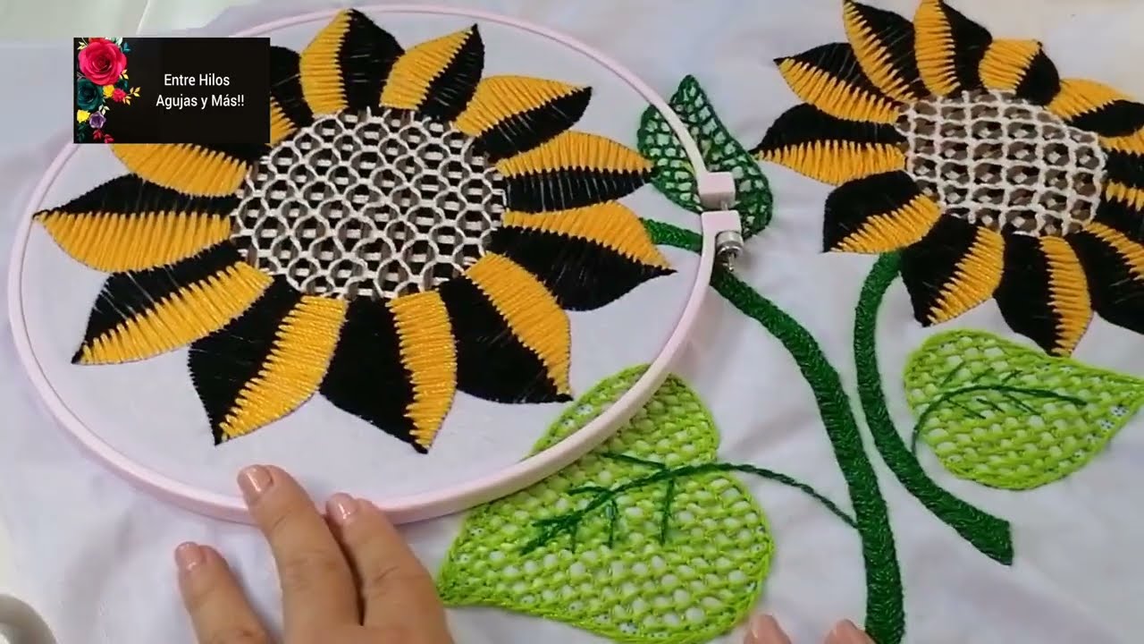 Bordando un hermoso girasol, puntada y centro.. 🌻🌻
