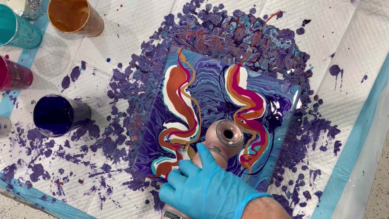 (27)  CHAOS DUTCH POUR REDO WITH LEFTOVER PAINTS.  ACRYLIC POURING, FLUID ART