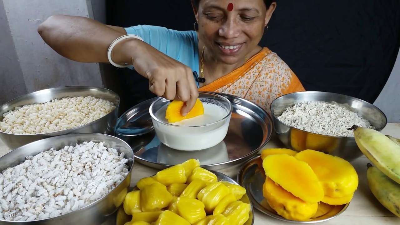 Mango Milk and Jackfruit Eating With 3 type of Rice Mukbang
