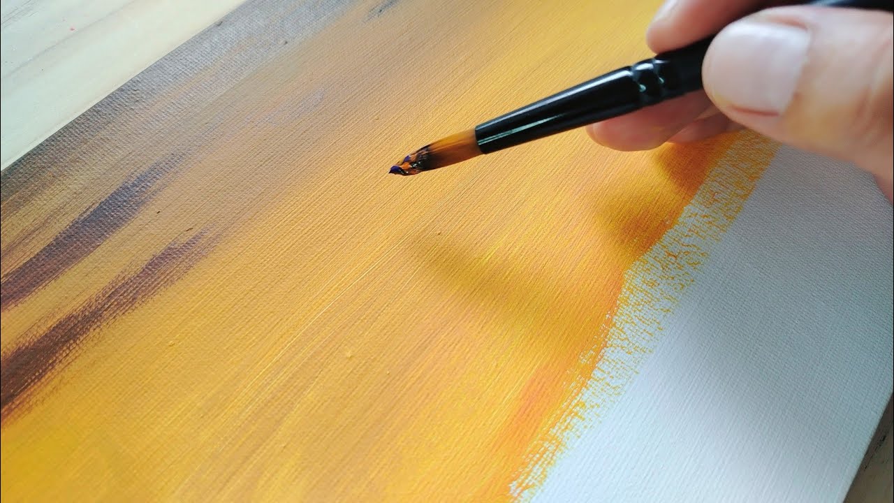 Закат над заснеженной горой | Рисование акрилом для начинающих