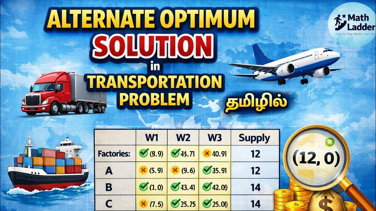 Transportation Problem Alternate Optimal Solution in Tamil | Step by Step Method