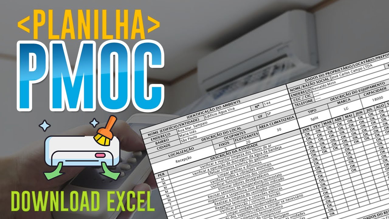 Planilha PMOC Excel - Plano de Manutenção, Operação e Controle - Planilha automatizada