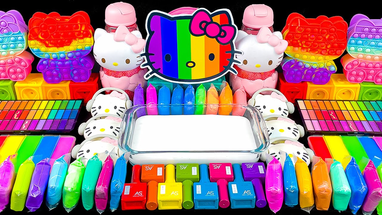 RAINBOW HELLO KITTY | HELLO KITTY Mixing Random Into Glossy Slime | 2 Hours Satisfying Slime ASMR