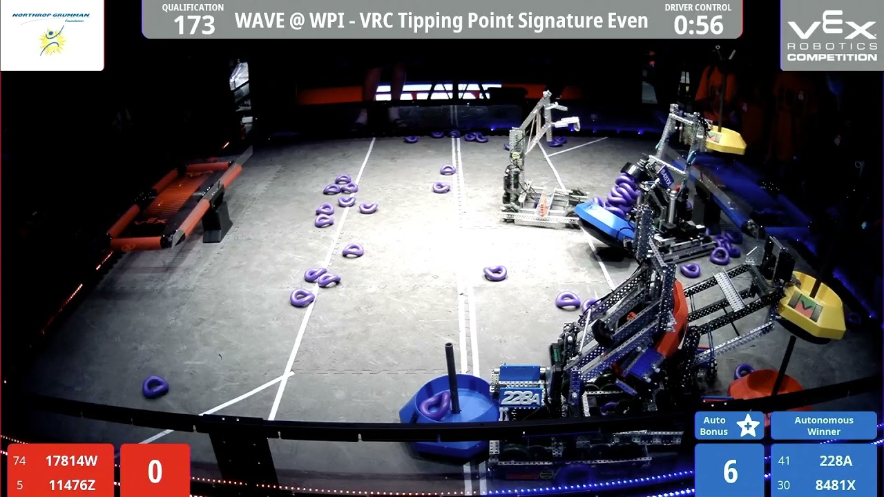 The Wave at WPI: VEX Tipping Point - Qual 173 - 17814W 11476Z vs 228A 8481X