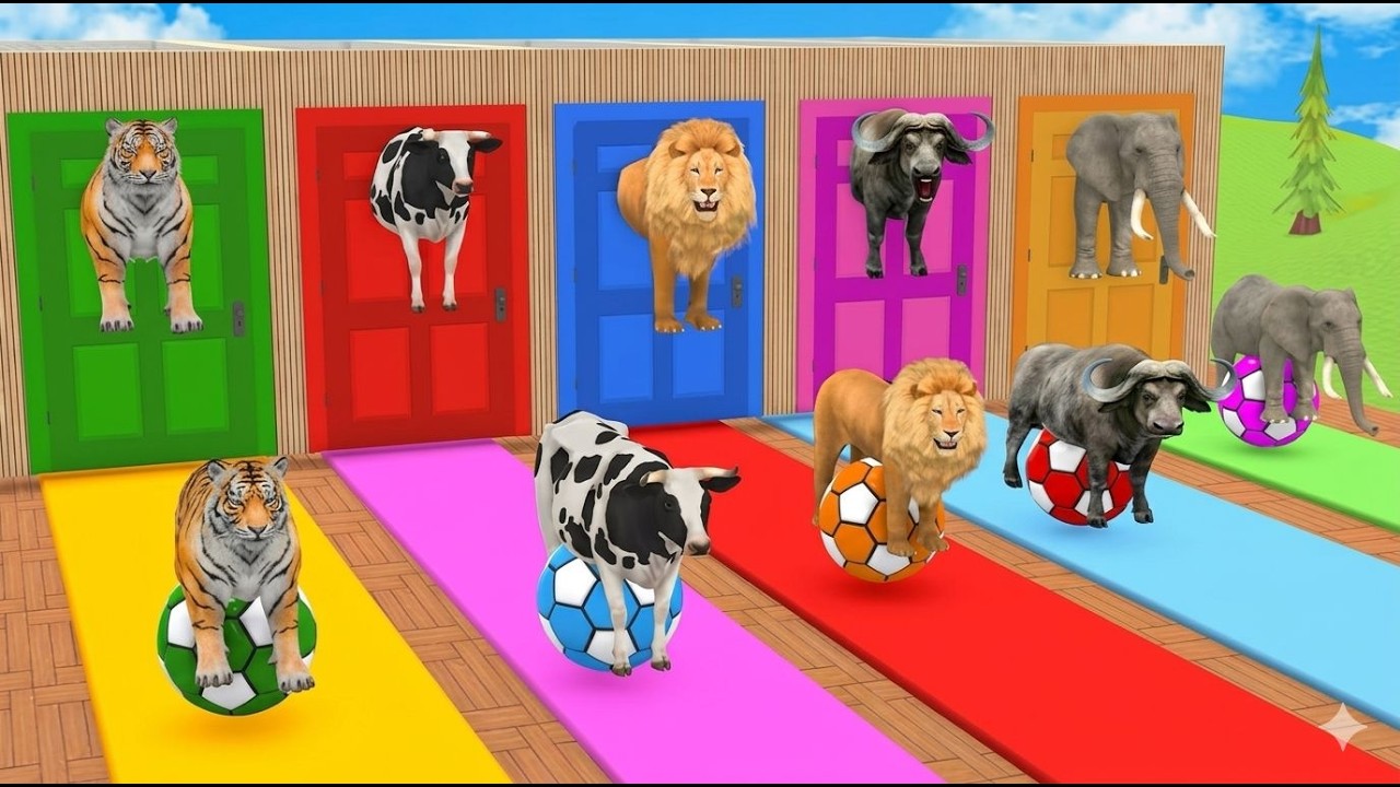 Long Slide Game With Cow Elephant Gorilla Hippopotamus Tiger 3d Animal Game Funny 3d Animals